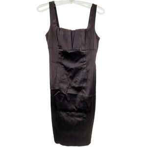 HP David Meister Satin‎ Pleated Bodice Sleeveless Straight Midi Cocktail Dress
